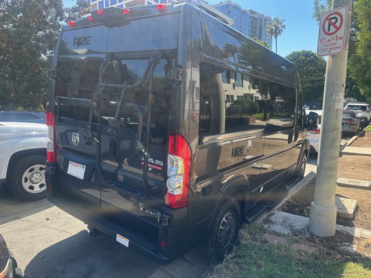 Rear passenger side three-quarter view of campervan